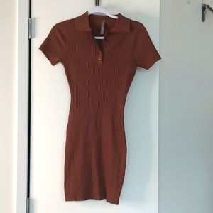 Ribbed knit polo dress chocolate S